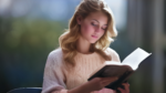 beautiful girl reading a book